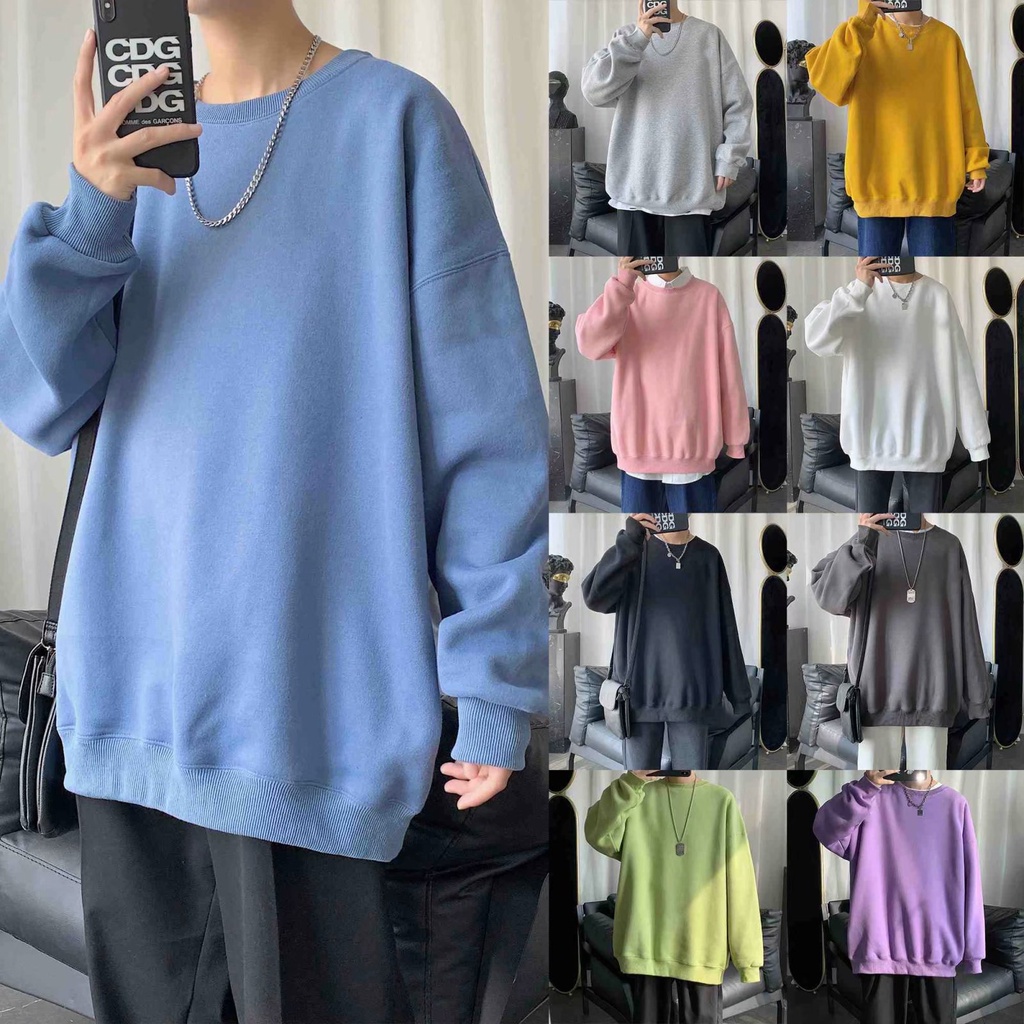 Áo Sweater Cổ Tròn Tay Dài Dáng Rộng Màu Trơn Thời Trang Mùa Thu Cho Nam Size M-8Xl 2021