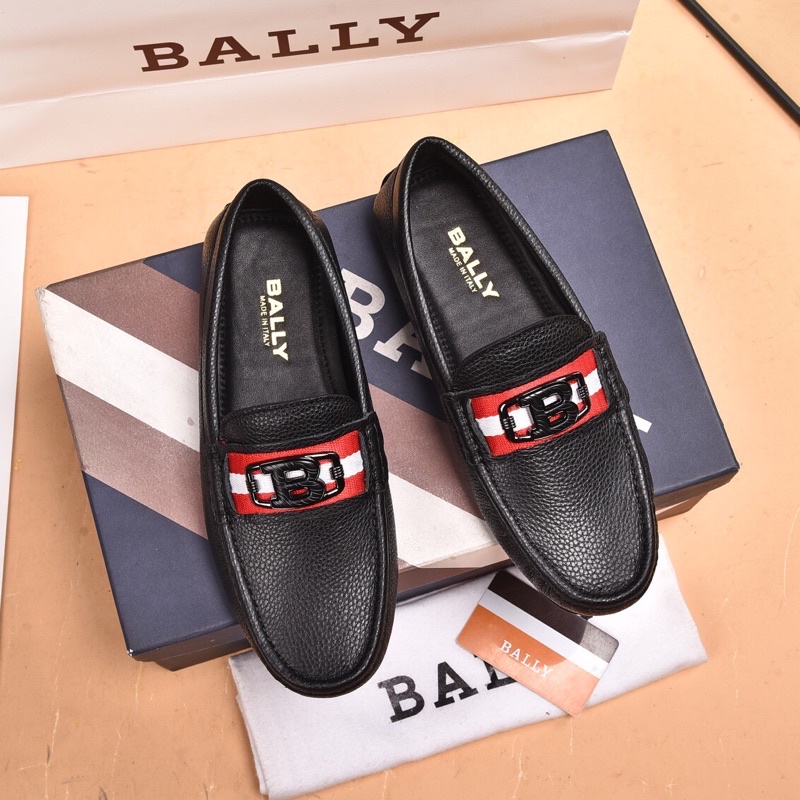 Giày tây lười nam Bally da bò trơn nhẵn, logo sang trọng lịch lãm