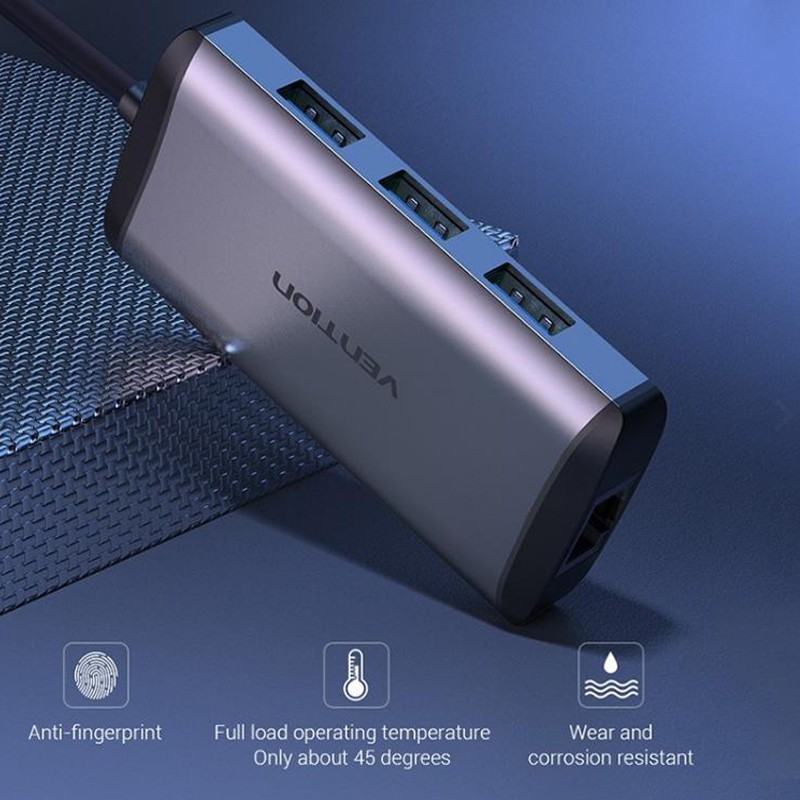 [Mã 2404EL10K giảm 10K đơn 20K] Hub - Bộ chuyển đổi USB 3.0 to Lan + 3 cổng USB 3.0 Vention CKBHB - BEN