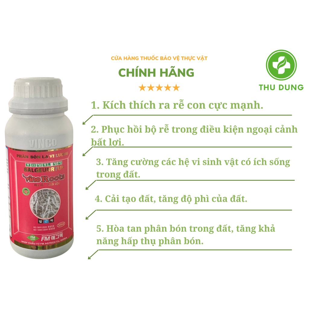 Phân bón lá Vino Roots  500ml Kích thích ra rễ cực mạnh,Cải tạo đất, tăng độ phì của đất