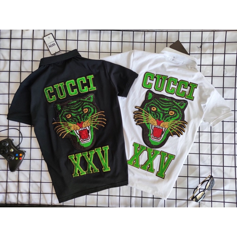 Áo thun nam đính đá thêu kim sa có cổ tay ngắn chất cotton