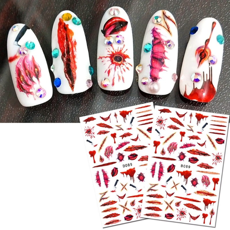 Miếng Dán Trang Trí Móng Tay Chủ Đề Halloween Kinh Dị