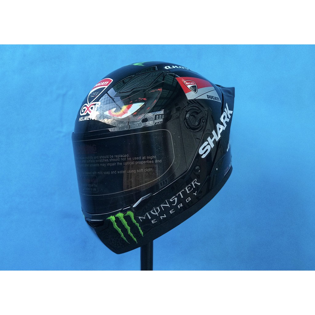 MŨ FULLFACE ĐEN BÓNG LÊN TEM SHARK MONSTER, TẶNG ĐUÔI GIÓ PISTA