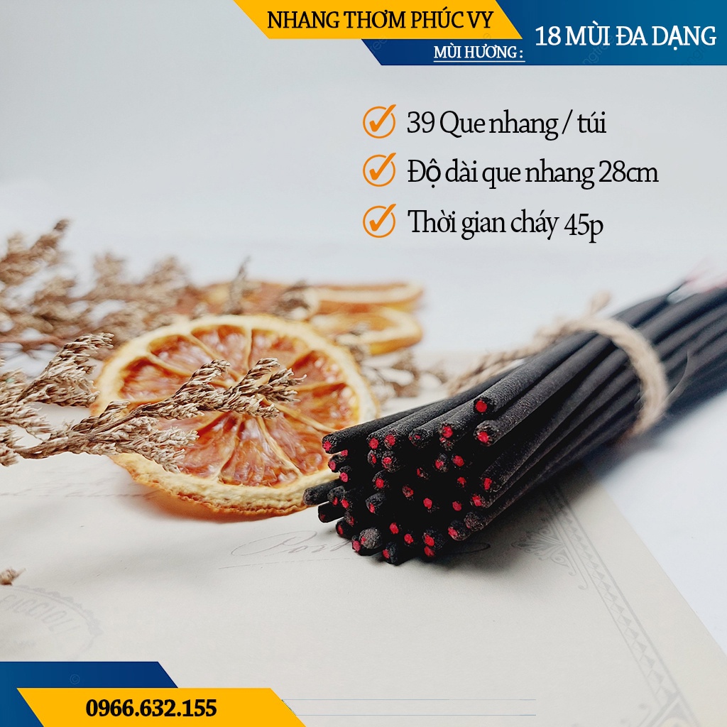 Nhang Thơm Phúc Vy Túi 39 Cây 28cm, Ít Khói, Thơm Nhẹ, Dễ Chịu, Không kích mũi