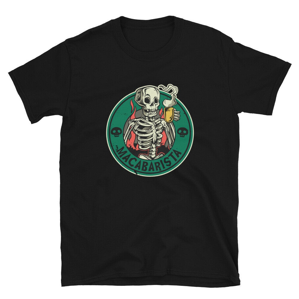 Áo thun tròn đồ họa Big Skeleton Coffee Barista
