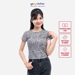 Áo thun nữ YODY họa tiết da báo chất cotton thoáng mát APN4050