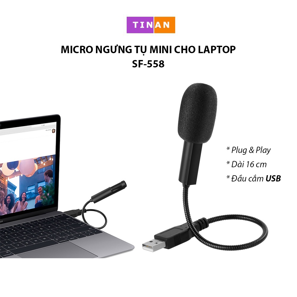 Micro Ngưng Tụ SF558 Đầu Cắm USB Cho Laptop, Đa Hướng, Thân Dạng Ống Uốn Cong Được