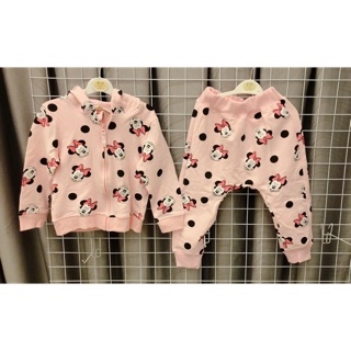 Bộ nỉ mickey hồng mũ nơ HM bé gái
