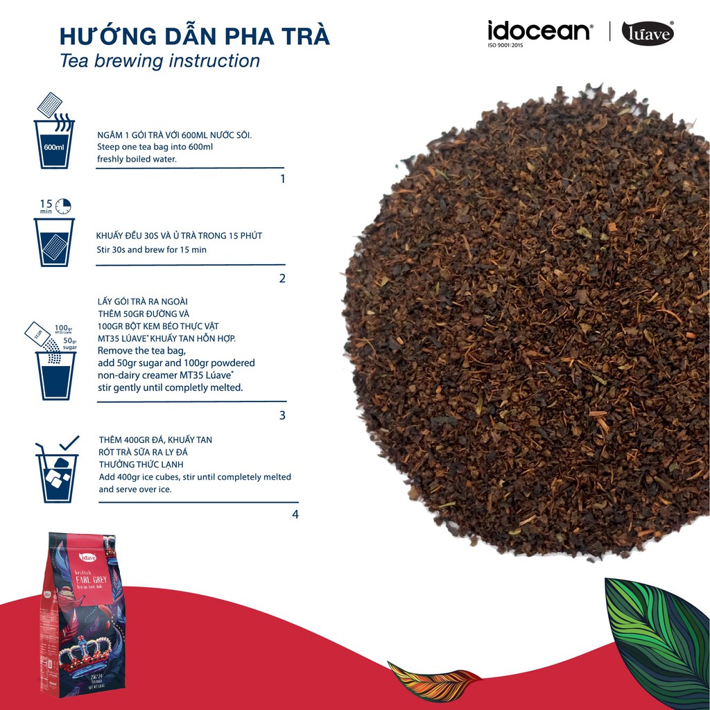 Trà Túi Lọc Bá Tước Anh Quốc Lúave , trà đen hương cam đặc biệt - 25g x 24 túi