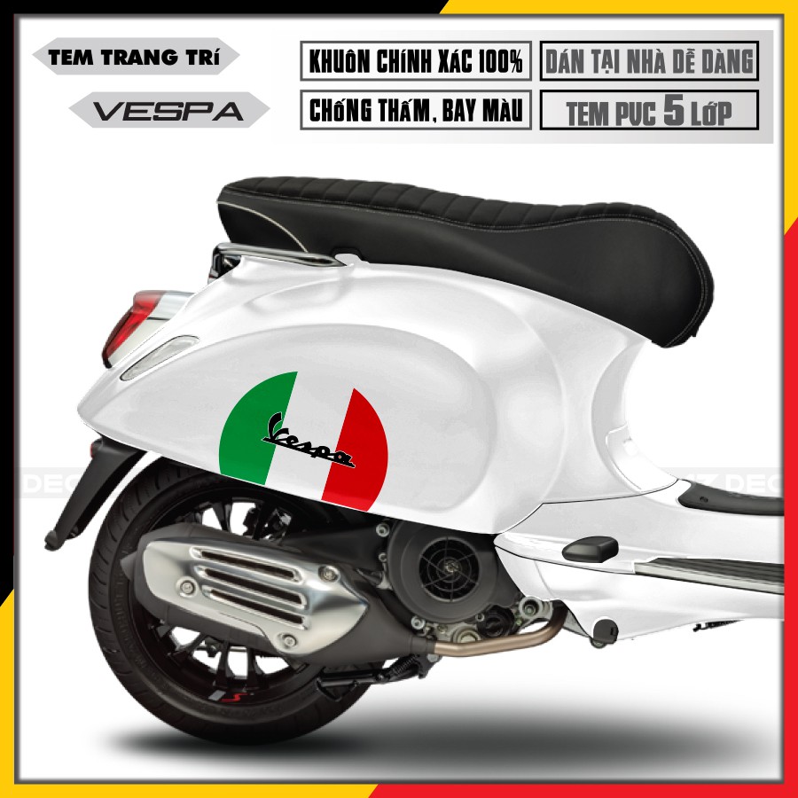 Tem Xe Vespa Cờ Italia 01 | Tem Rời Cho Dòng Xe Vespa, Chất Liệu PVC 5 Lớp