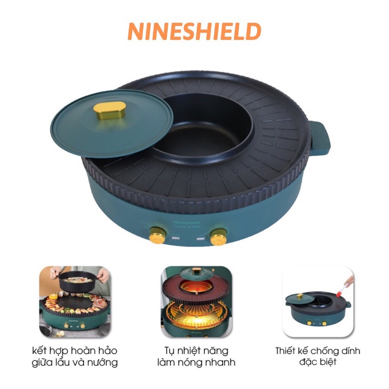Nồi Lẩu Nướng Đa Năng 2 Trong 1 Nineshield KB - 518. Hàng chính hãng bảo hành 1 năm