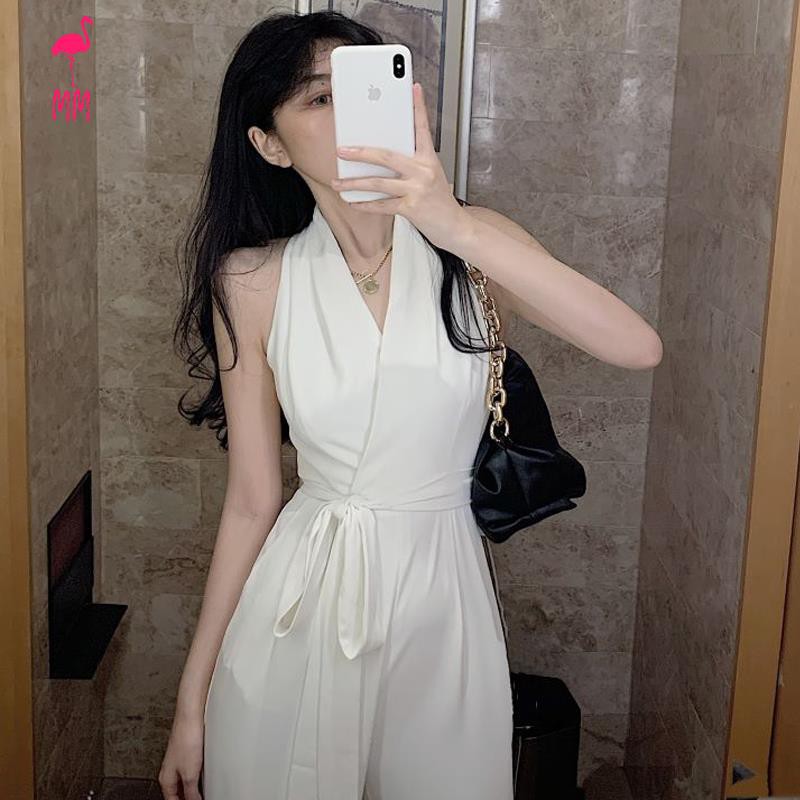 Jumpsuit Hai Dây Ống Rộng Phong Cách Retro