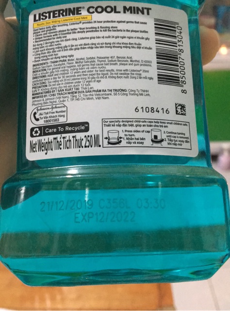 Nước súc miệng Listerine cool mint 250ml