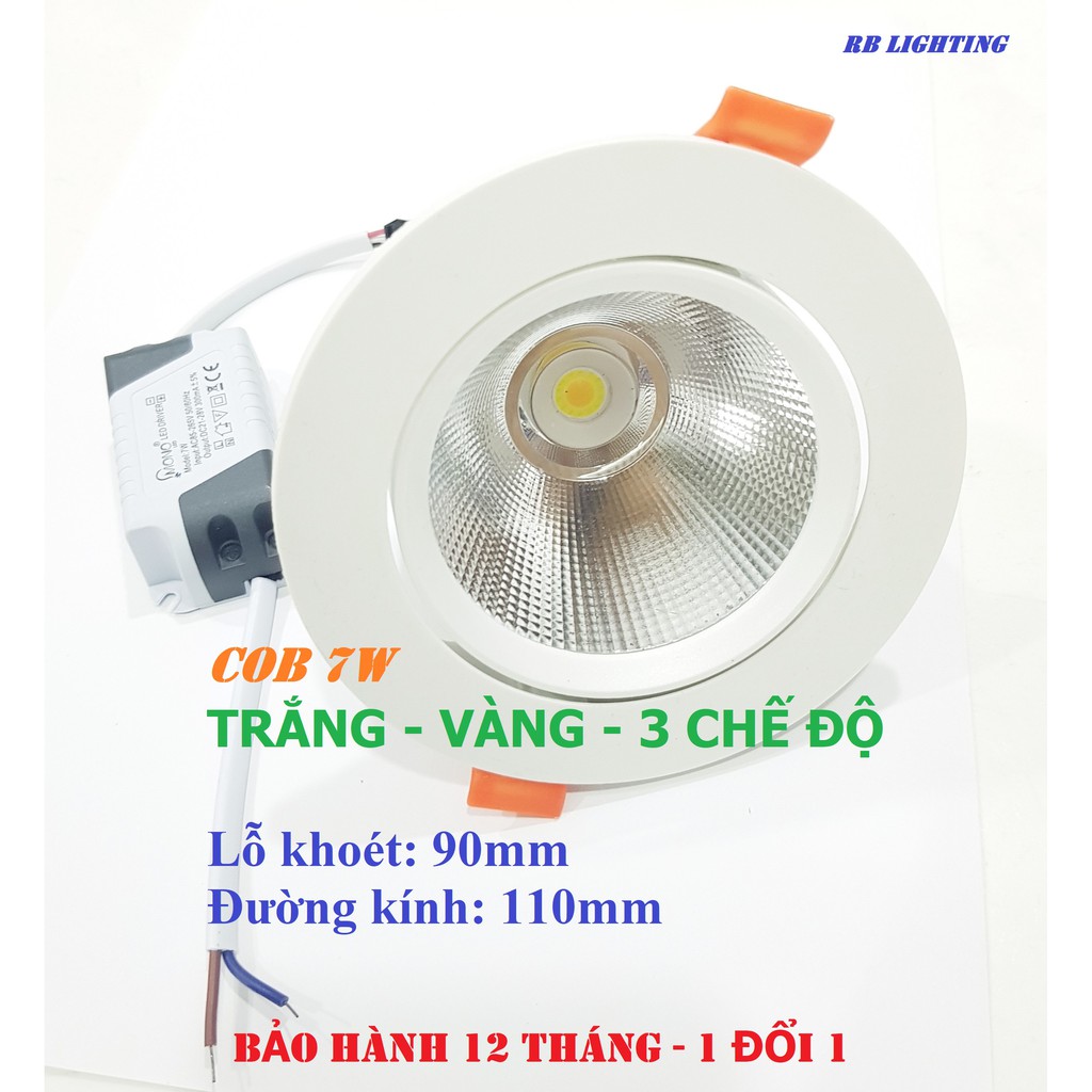 Đèn âm trần COB 7w 3 chế độ, trắng, vàng - siêu sáng, bảo hành 12 tháng 1 đổi 1