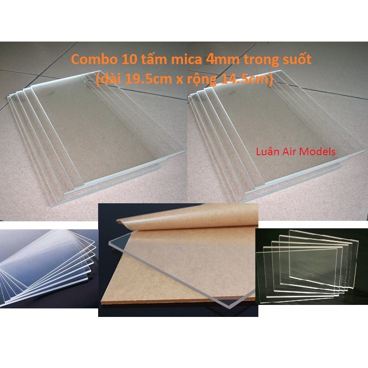 4mm 14.5x19.5cm Combo 10 tấm nhựa mica cứng trong suốt làm hồ cá, hộp kính, trang trí,cắt theo y/c(VA137x10)- Luân Air