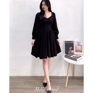 Đầm tay dài xếp li eo