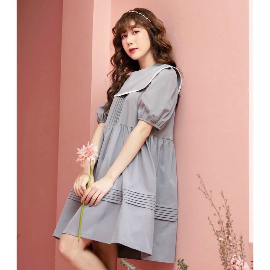 Đầm váy freesize babydoll cổ bèo viền 3 màu