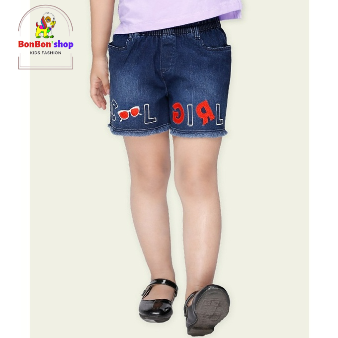 Quần đùi jean bé gái size đại từ 10 kg đến 40kg vải mền cho giãn thoải mái, BONSHOP-QJ03