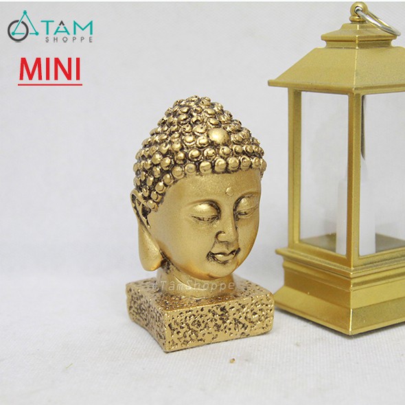 Tượng đầu Phật trang trí màu vàng đồng size mini và nhỏ