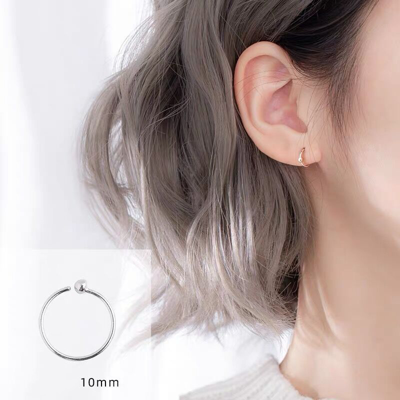 Ahellogirl Bông Tai Bạc Phối Hạt Tròn Nhỏ Kiểu Dáng Đơn Giản Thời Trang Cho Nữ