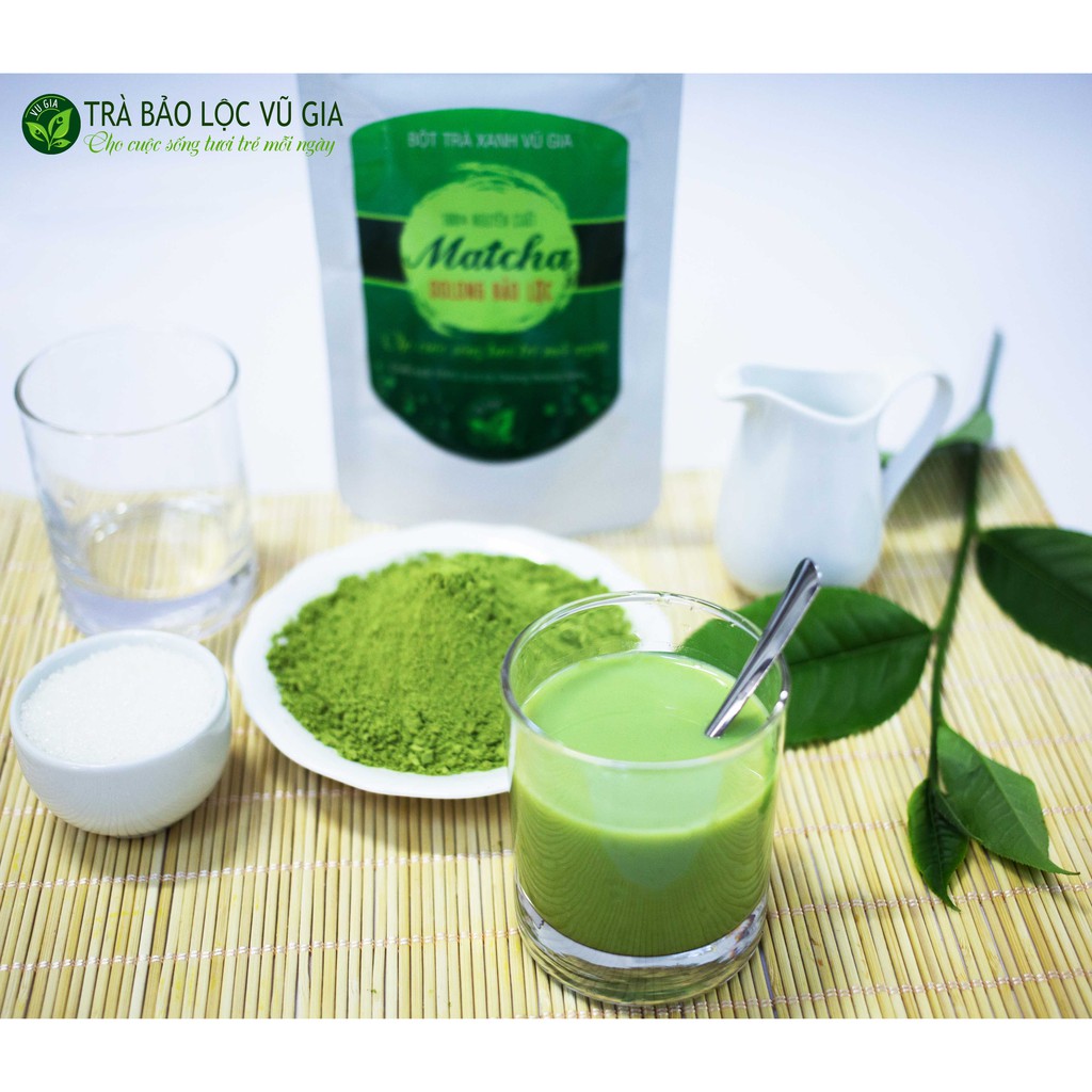 Bột Trà Xanh Nguyên Chất 100g  + Tinh Nghệ Đỏ Nguyên Chất 100g - Vũ Gia + Tặng Cọ Quét - Có giấy kiểm nghiệm y tế