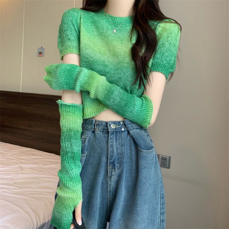 Áo Len Tay Dài Cổ Tròn Nhuộm Màu Phong Cách Mới Cho Nữ