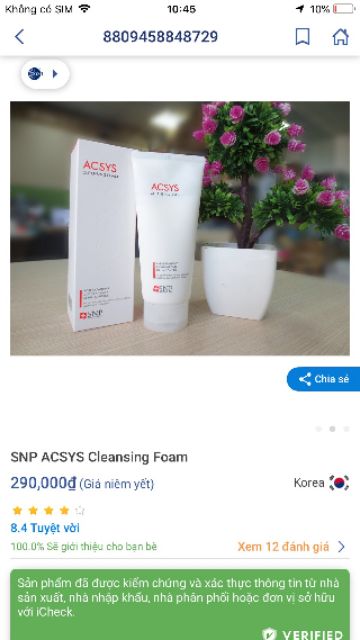 [Mã SKAMPUSH11 giảm 10% đơn 200k] Sữa rửa mặt cho da mụn SNP ACSYS Cleansing Foam 180g | BigBuy360 - bigbuy360.vn