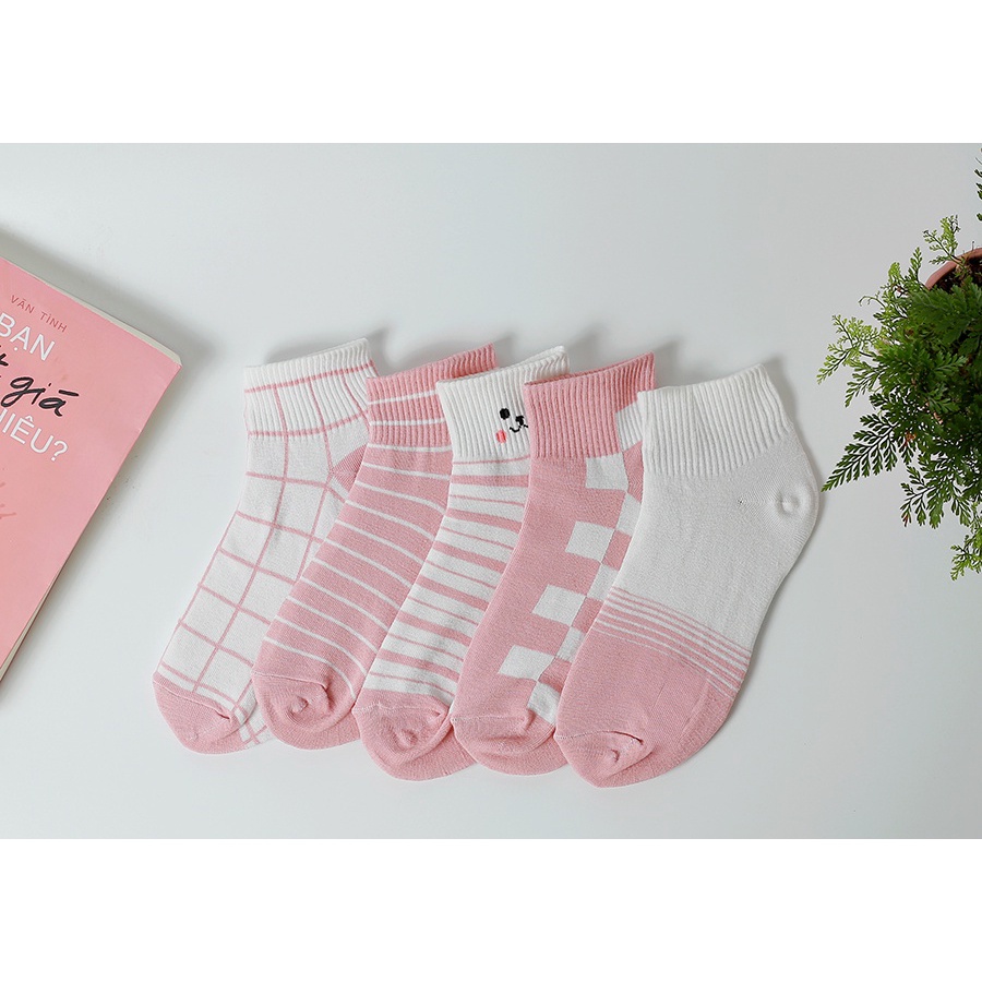Tất nữ cổ ngắn Hàn Quốc cute set 5 đôi họa tiết hoạt hình chống trơn chống trượt 4018