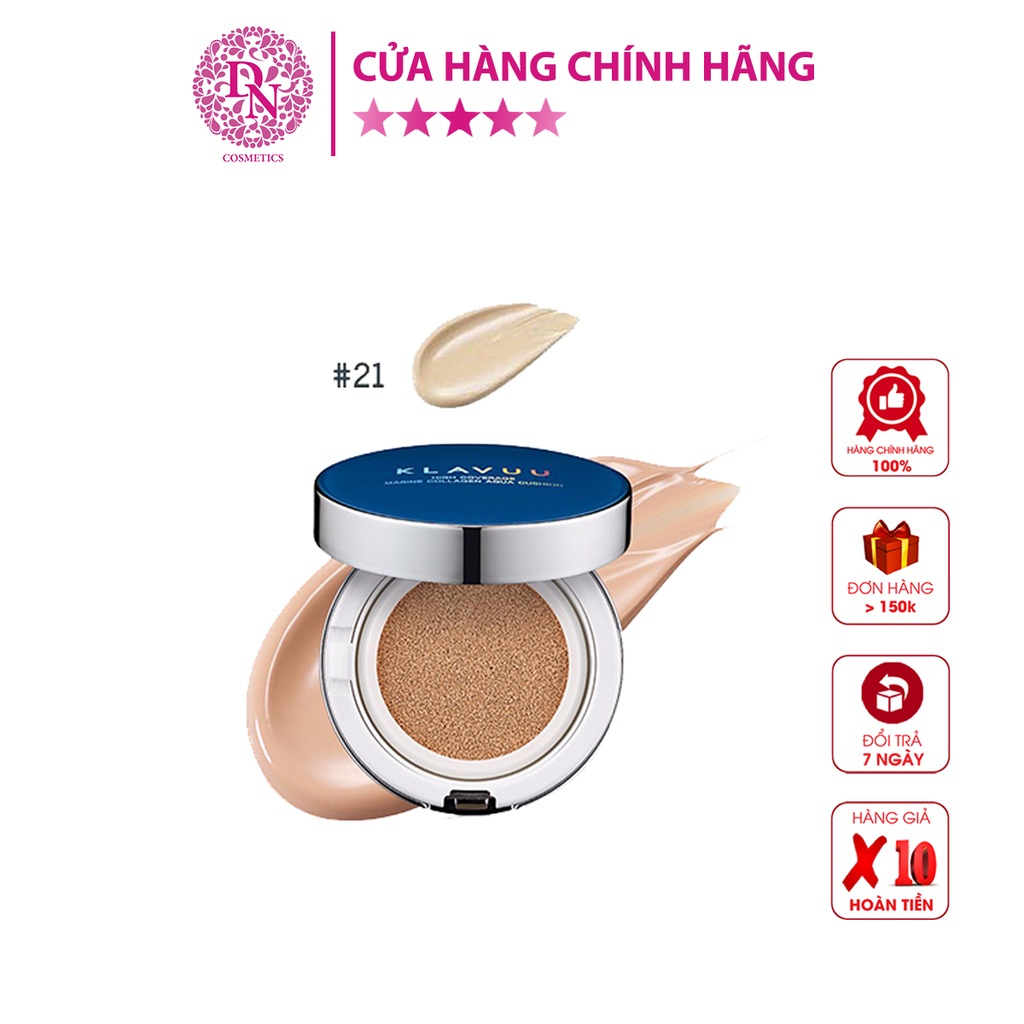 Phấn Nước Klavuu Xanh Blue Pearlsation High Coverage Marine Collagen Aqua Cushion - Cấp Ẩm Cho Da Khô