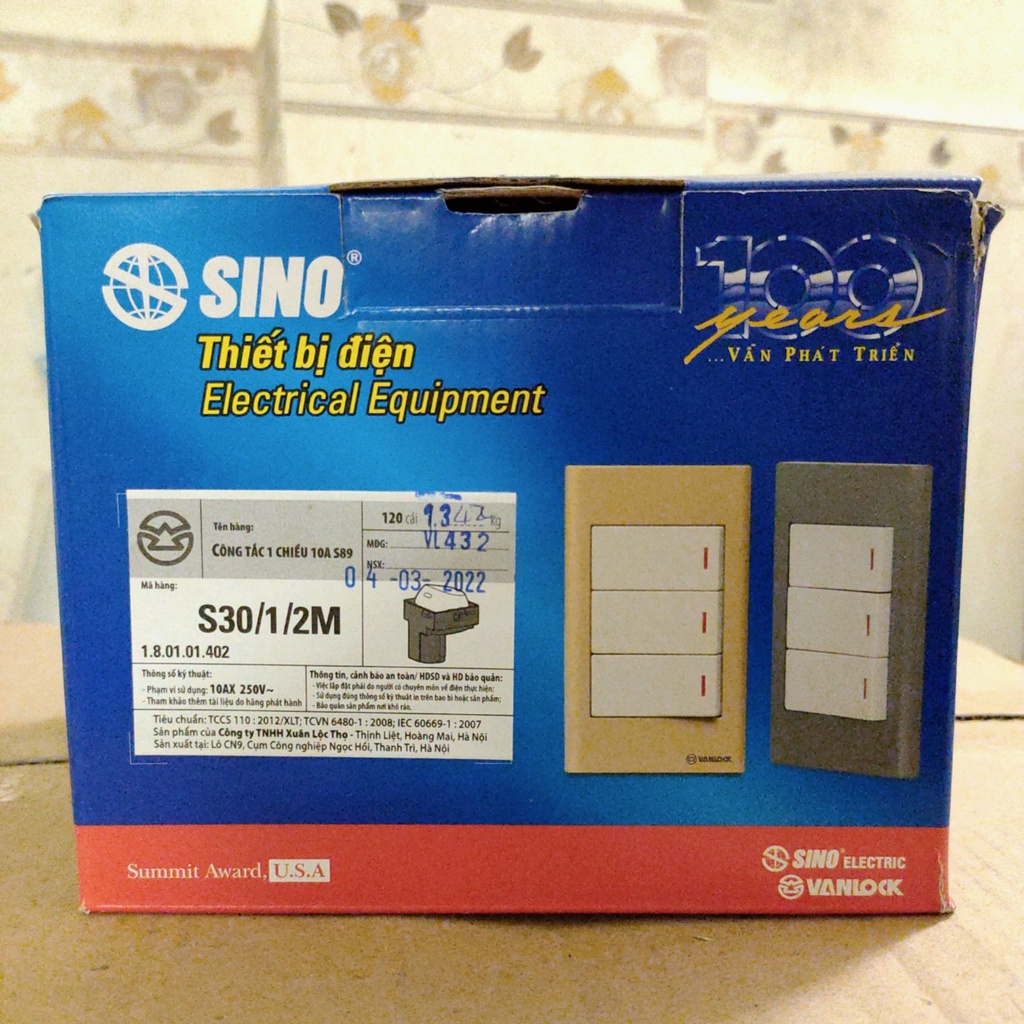 Hạt Công tắc 1 chiều 10A SINO S30/1/2M dùng chung cho Sê ri S18 , S98 , Zenlock