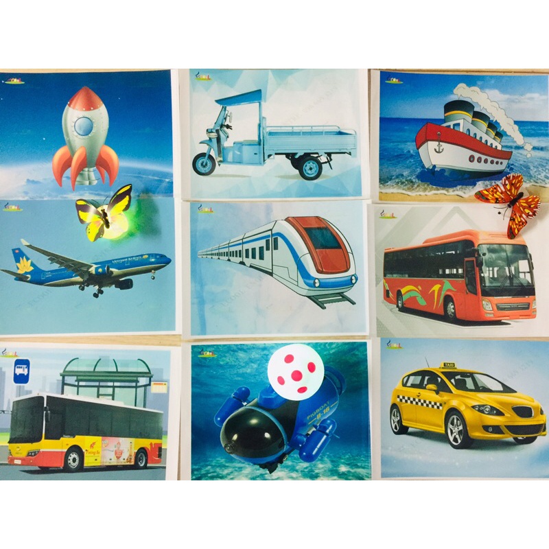 Thẻ học thông minh chủ đề phương tiện giao thông ép plastic đảm bảo bền đẹp