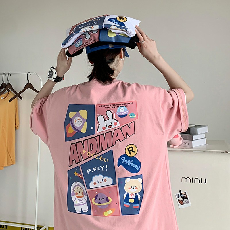 Áo thun tay lỡ nam nữ, áo phông unisex form rộng chất cotton mát mịn thấm hút mồ hôi in hình THỎ