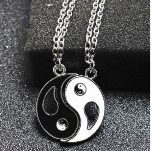 Set 2 dây chuyền hình thái cực quyền dành cho cặp đôi/ bạn bè, Vòng cổ Tình Bạn Mặt Âm Dương Trắng Đen