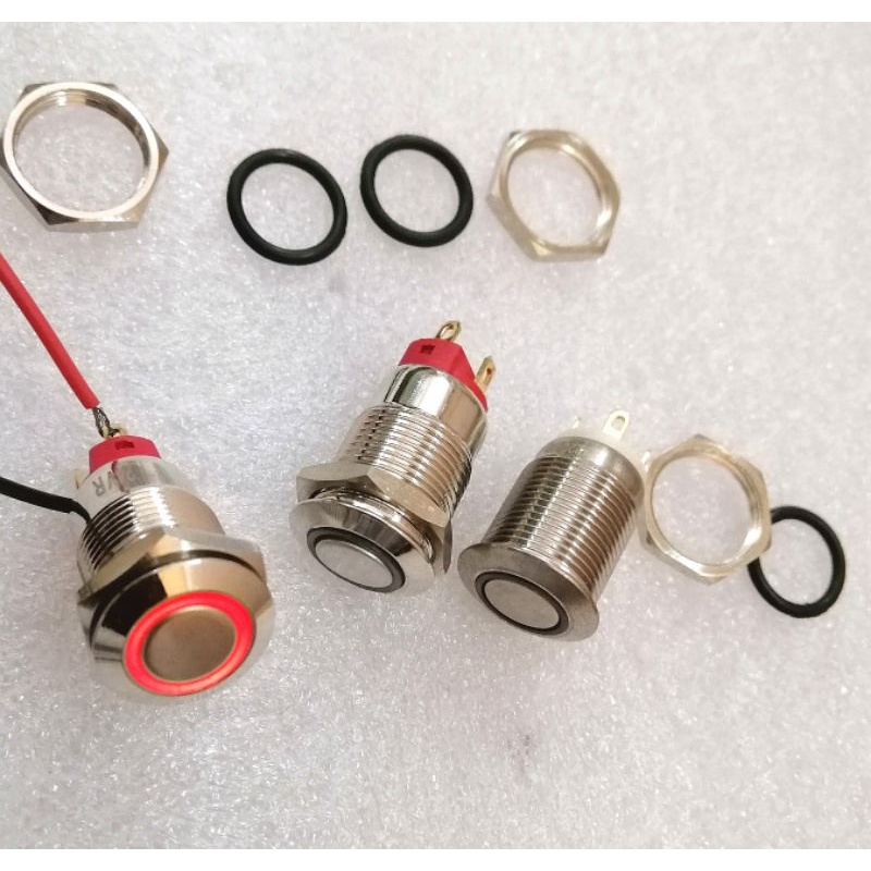 Nút kim loại M12 chống nước có đèn báo nhấn nhả (reset tự phục hồi), nhấn giữ (Công tắc nguồn tự khóa)
