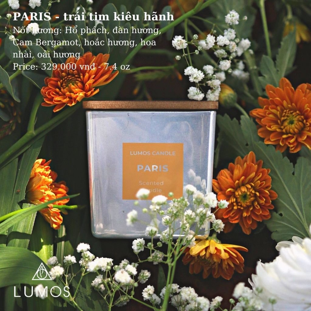 Nến Thơm Cao Cấp Lumos  Paris (Hổ phách, gỗ Đàn Hương, cam Bergamot) – NT11- Nến trang trí - Đạt tiêu chuẩn Quốc tế