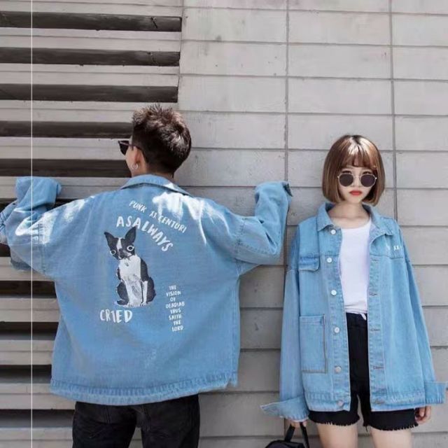 Áo khoác jeans Nam nữ SKT store khi đôi ta về chung một nhà