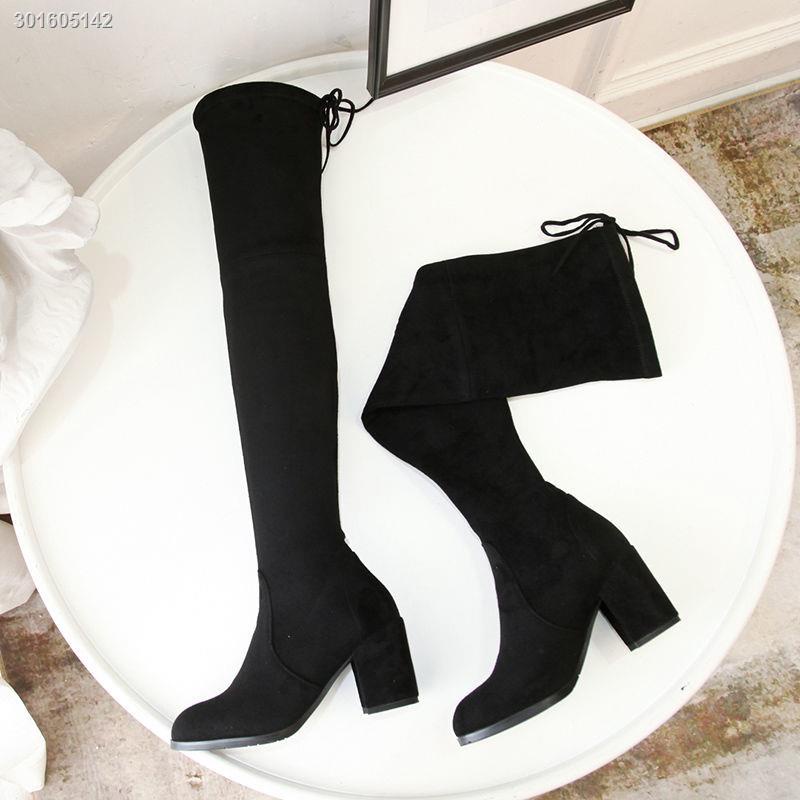 Giày bốt cao gót bằng vải nhung mỏng co giãn thời trang thu đông dành cho nữ