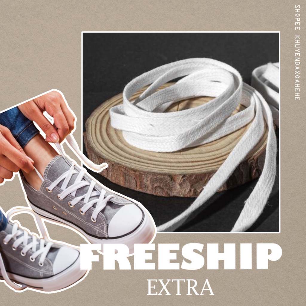 Cặp dây giày thể thao trắng trơn dẹt dài 1m2 unisex nam nữ phụ kiện sneaker giày dép bản dẹp đẹp bo đầu Giây giầy sport