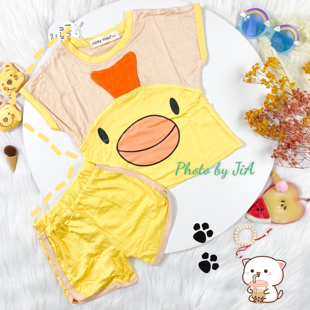 Bộ Ngắn Tay THUN LẠNH MINKYMOM Đắp Tai, Mặt Thú Dễ Thương Cho Bé TN-IN47