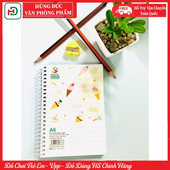 Sổ lò xo bìa bồi cao cấp A6 200T 3767 Hải Tiến, KT: 105*148mm, giấy mịn, viết êm tay, nét chữ đẹp