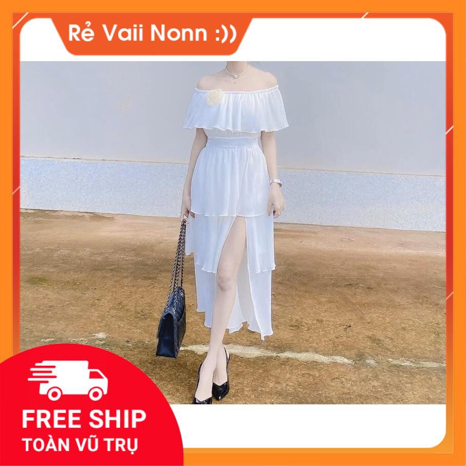 [NEW]DAMDUTIEC  Đầm maxi đi biển bẹt vai, đầm maxi màu trắng trễ vai Luxy Dress