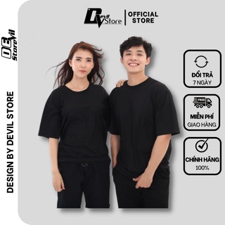 Áo Thun Trơn Tay Lỡ DEVIL STORE Chất Cotton Co Giãn Cổ Tròn Áo Thun Basic Form Rộng Nam Nữ Phông Trơn Oversize