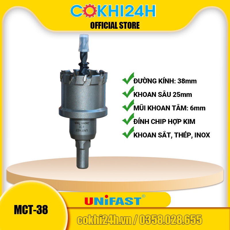 Mũi khoét 38mm Unifast MCT-38 hợp kim [ Phi 38 ]