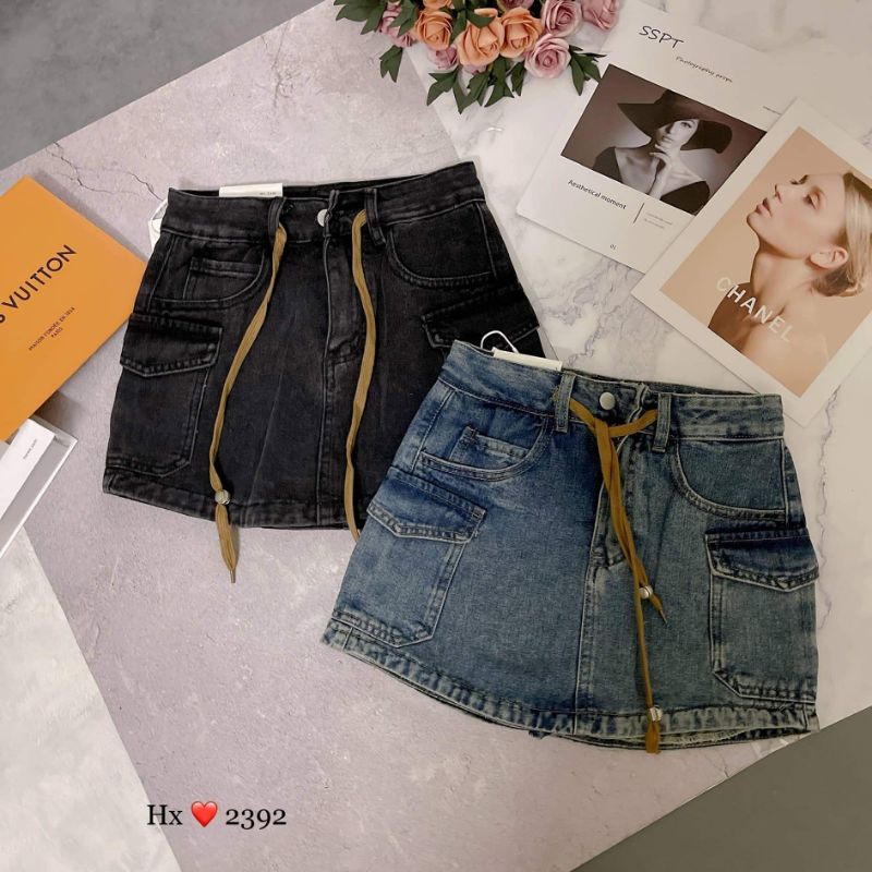 Chân váy jeans túi dây buộc hàng QCL1