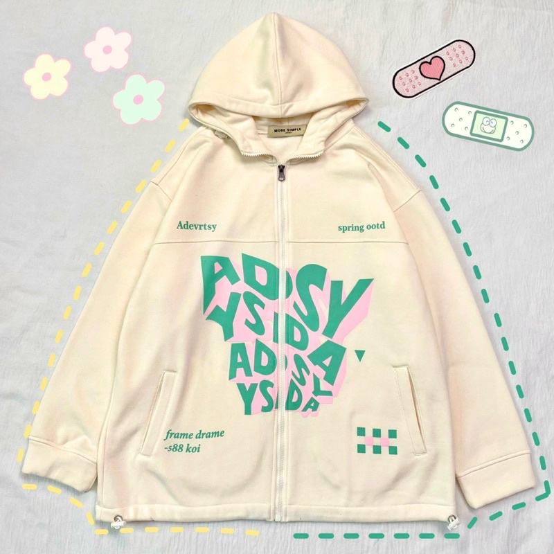 Áo Khoác Hoodie Form Rộng Phối Zip Unisex ZAZY Vải Nỉ Bông màu KEM/ĐEN 🖤 Nam nữ unisex 🖤 Áo hoodie dây kéo July7store 🧸