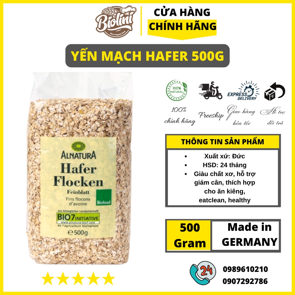 Yến mạch giảm cân, yến mạch cán dẹt hữu cơ HAFER FLOCKEN chính hãng xuất xứ Đức 500g