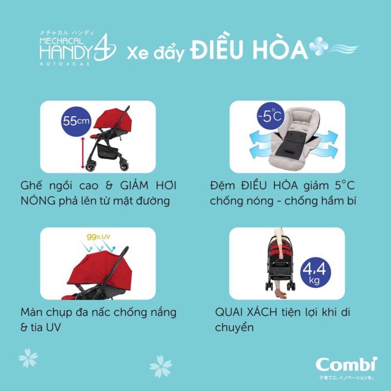 [Mã 267FMCGSALE giảm 8% đơn 500K] Xe Đẩy Combi Mechanal Handy 4 Bánh Quay Tự Động