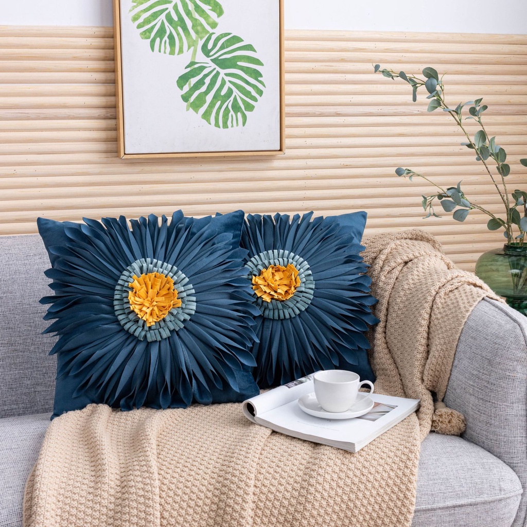 Vỏ Gối Họa Tiết Hoa Hướng Dương 3D Đơn Giản Hiện Đại Kích Thước 18x18 Inch