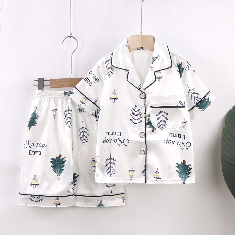 Đồ ngủ ngắn tay, bộ pijama cho bé trai bé gái từ 15-45kg, hàng Quảng Châu cao cấp vải lụa bóng mềm mịn
