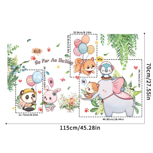 Decal trang trí tường - Voi con và những người bạn